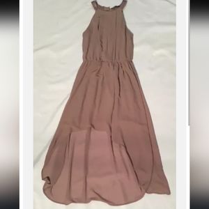 Doe & Rae Brown Classy Halter Pleated Cut Out High Low Sleeveless Dress Small